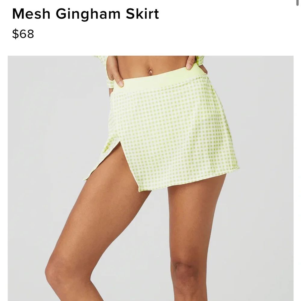 ALO Yoga Light Green Gingham Mini Skirt